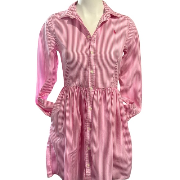 Ralph Lauren polo StripedShirt Dress, pink/white stripes, full bottom, sz 16 - Picture 8 of 11